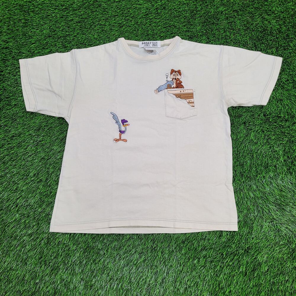 Vintage 90s Warner-Bros Cartoon Shirt Women L 20x24 Pocket-Tee